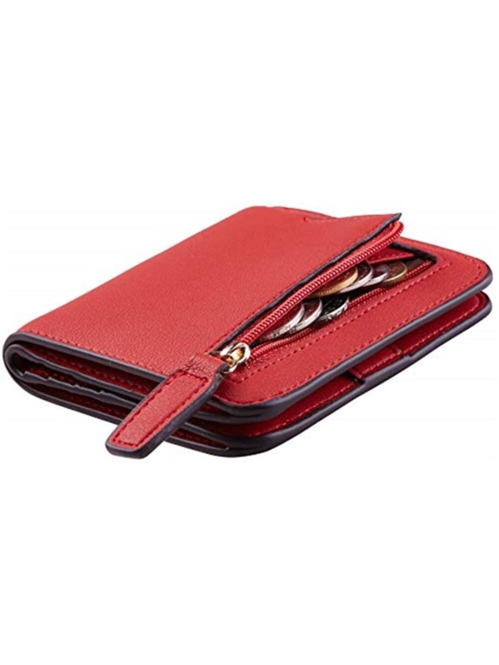 Women Small Slim RFID Blocking Leather Bifold Wallet Red Coin Pocket ID Window